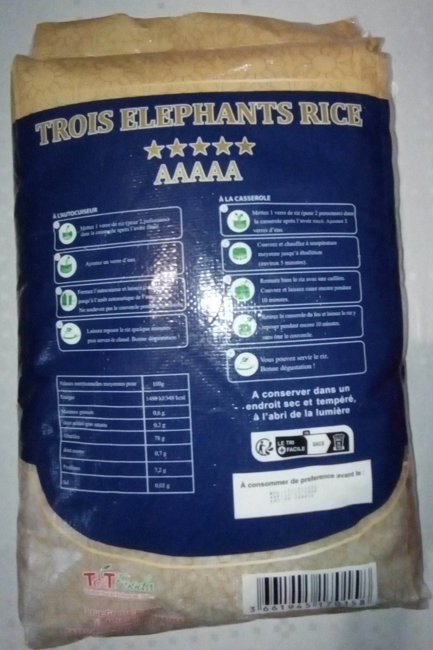 RIZ LONG TROIS ELEPANTS JASMIN PARFUME RICE 20Kg