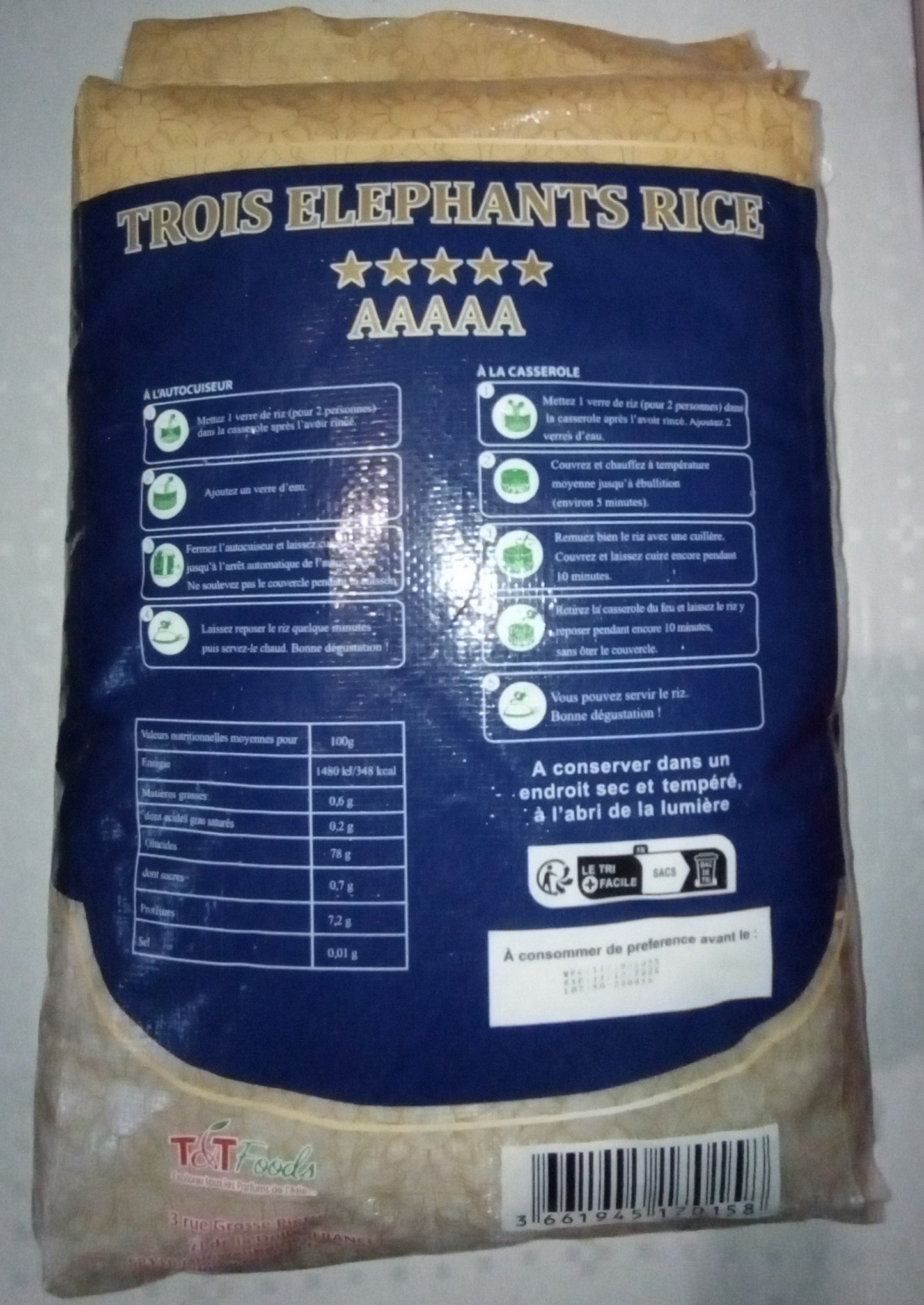 RIZ LONG TROIS ELEPANTS JASMIN PARFUME RICE 20Kg