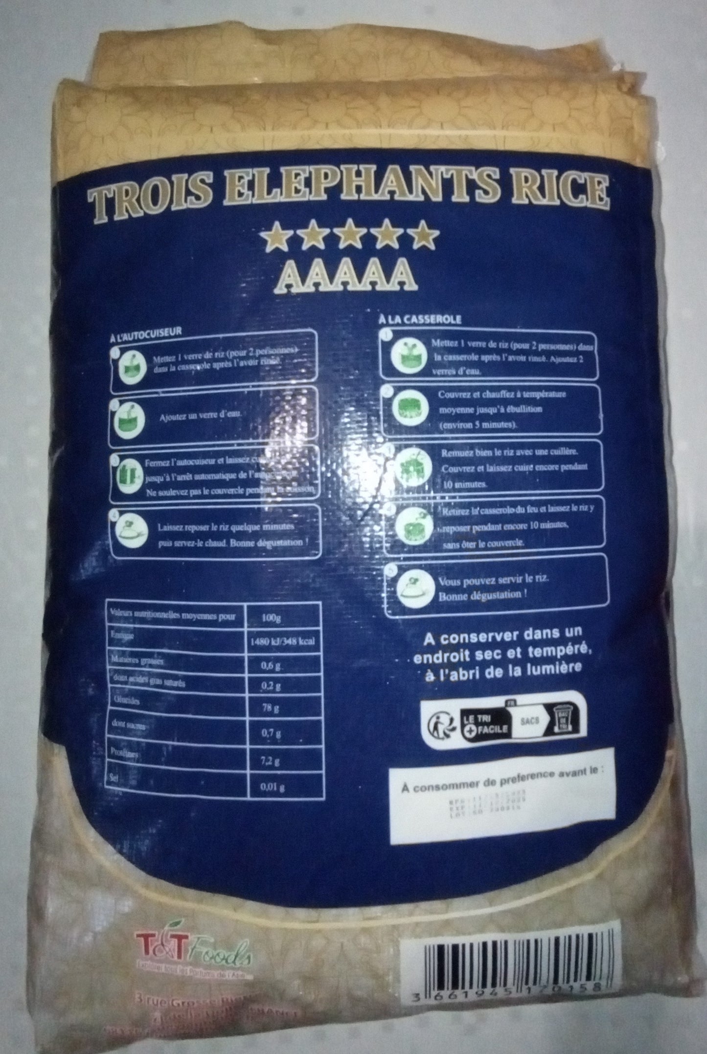 RIZ LONG TROIS ELEPANTS JASMIN PARFUME RICE 20Kg